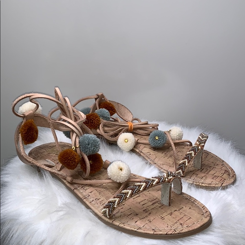 Pom Pom Embellished Sandals - Multicolor